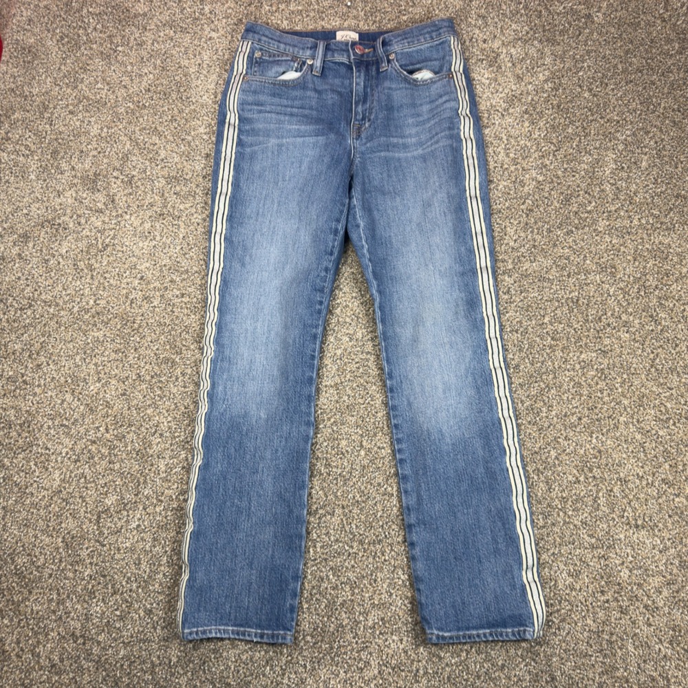 J.Crew Slim Boyfriend Jeans Blue Denim Side Stripe Metallic Silver Womens 24